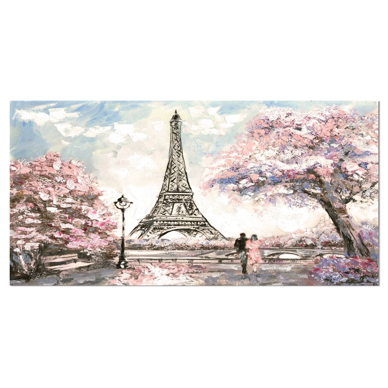 Designart - Eiffel with Pink Flowers - Landscape Canvas Art Print